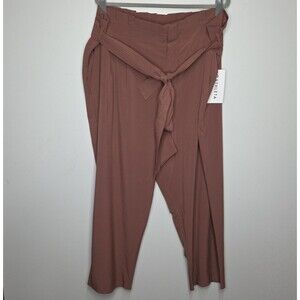 Athleta Skyline Pant II Cognac Womens SZ 26 Lightweight Pleated Tie Belt Pockets